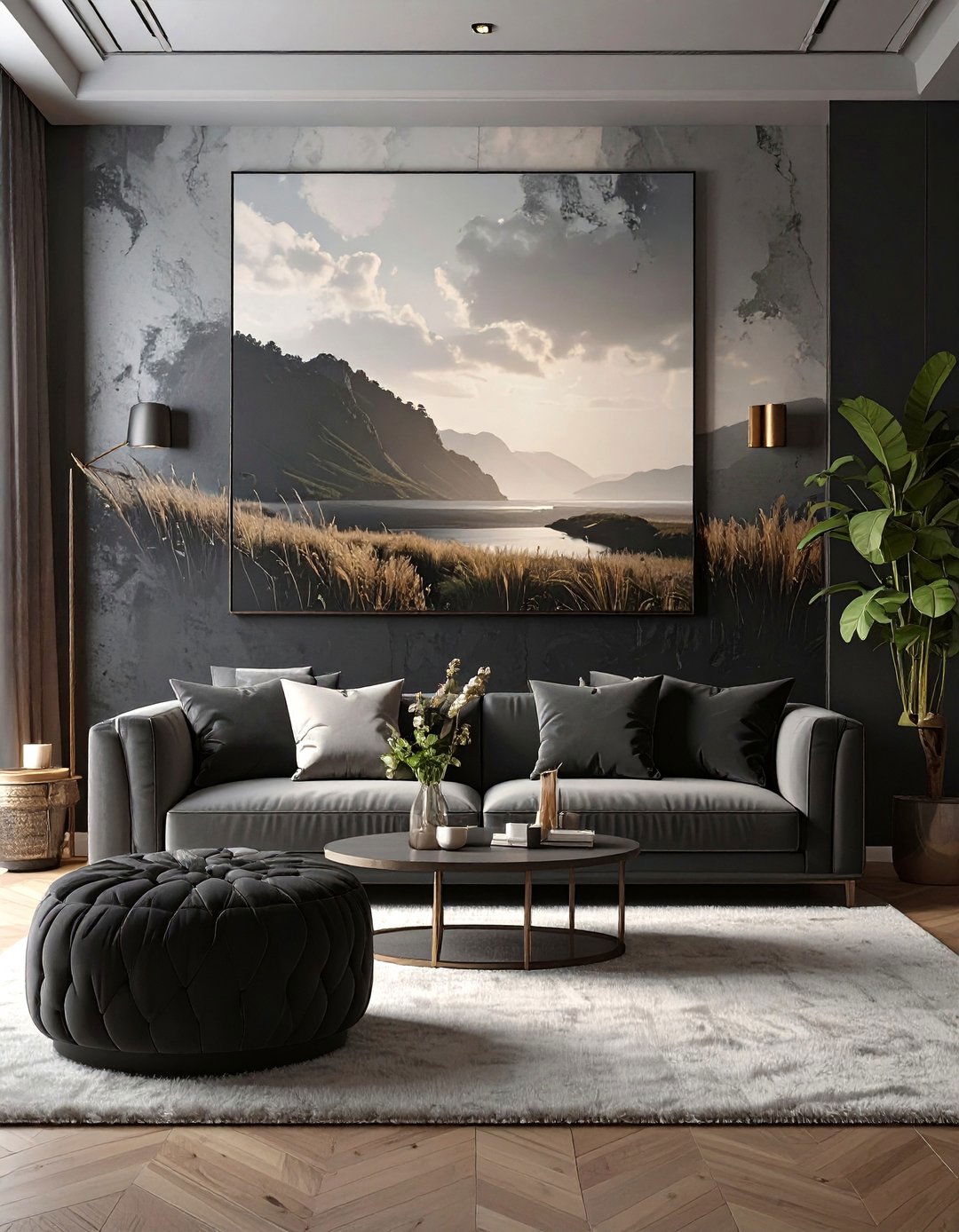 Textured Black Living Room - 30 dark living room ideas