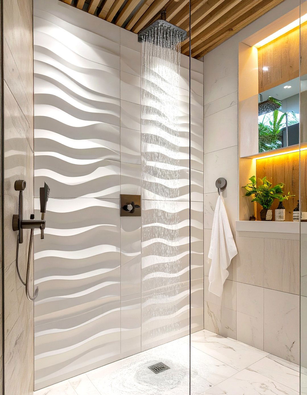 Textured D Shower Tiles - 30 tiled shower ideas