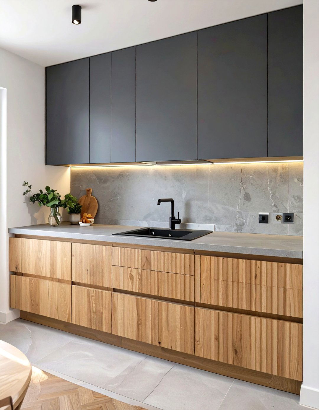 Textured Lowers with Smooth Painted Uppers - 30 two tone kitchen cabinet ideas