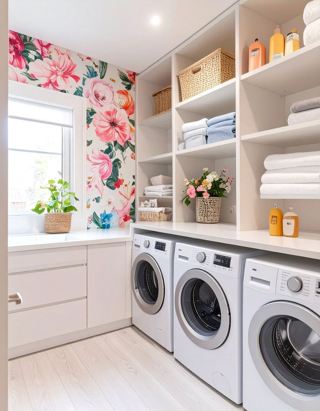 Textured Neutrals Laundry Nook - 30 modern stacked laundry room ideas