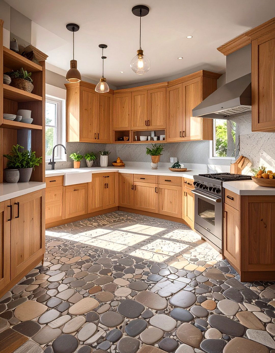Textured Pebble Mosaic Kitchen Floor Tile - 30 small kitchen floor tile ideas