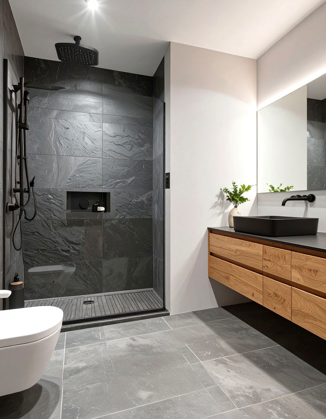 Textured Slate Wall Bathroom - 30 modern bathroom tile ideas