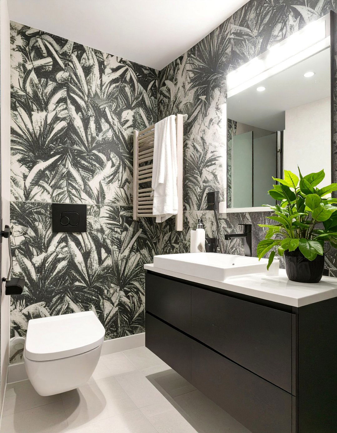 Textured Wallpaper Bathroom - 30 black and white small bathroom ideas