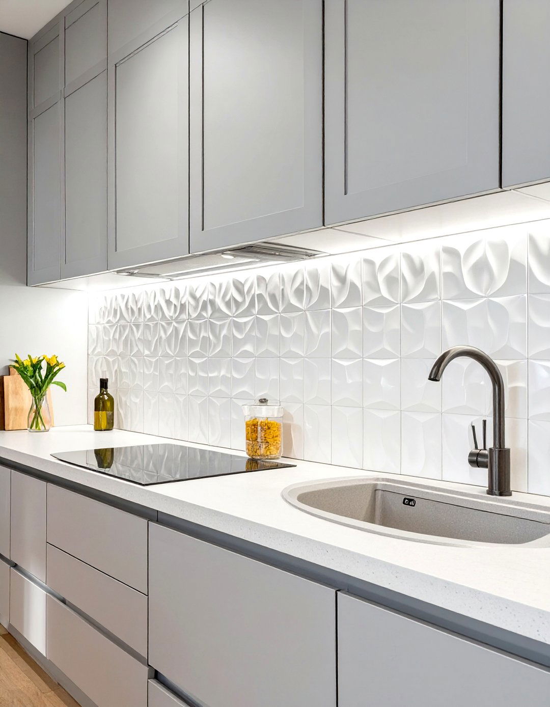 Textured White Ceramic Tile Backsplash - 30 white backsplash ideas
