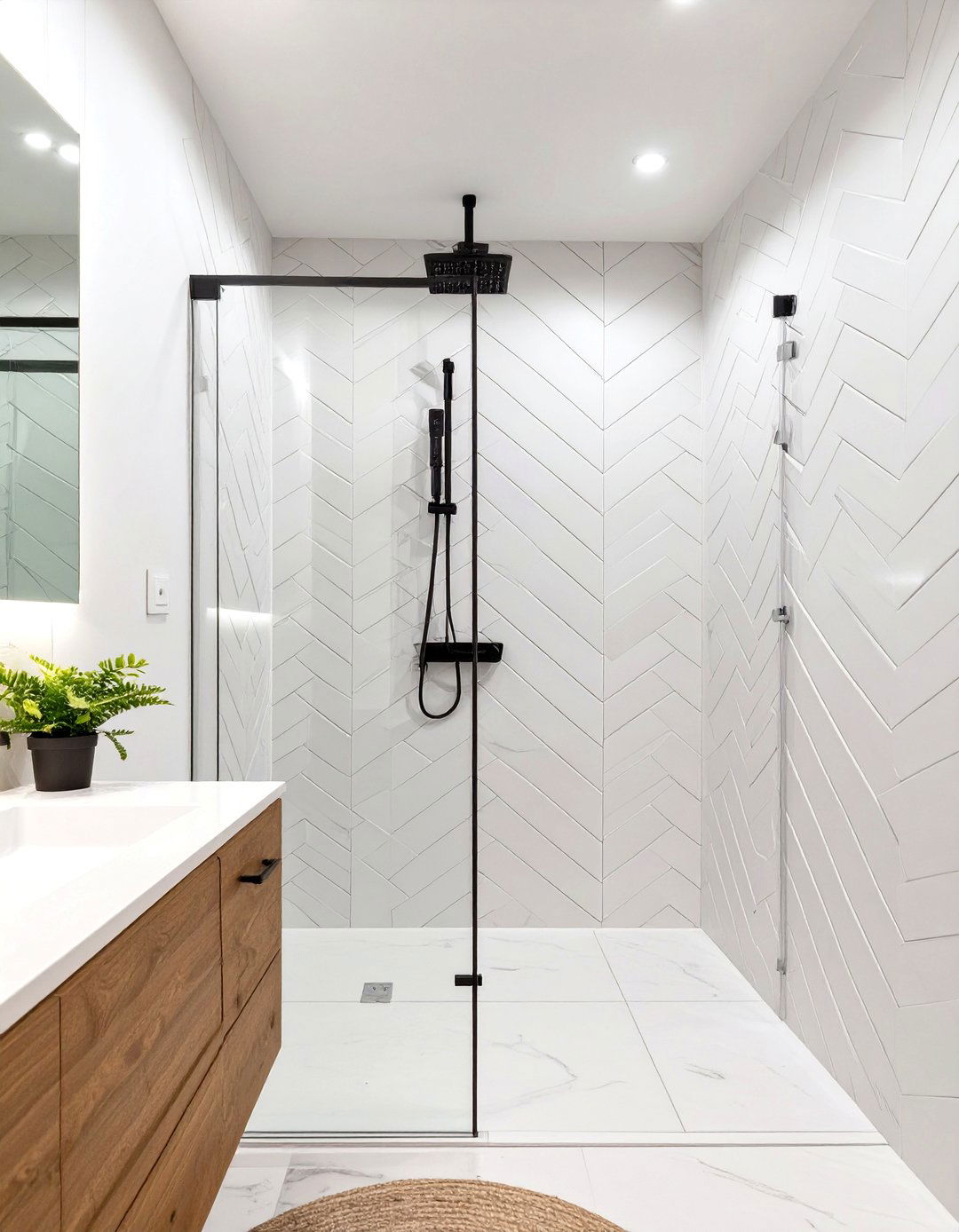Textured White D Tiles - 30 white bathroom tile ideas
