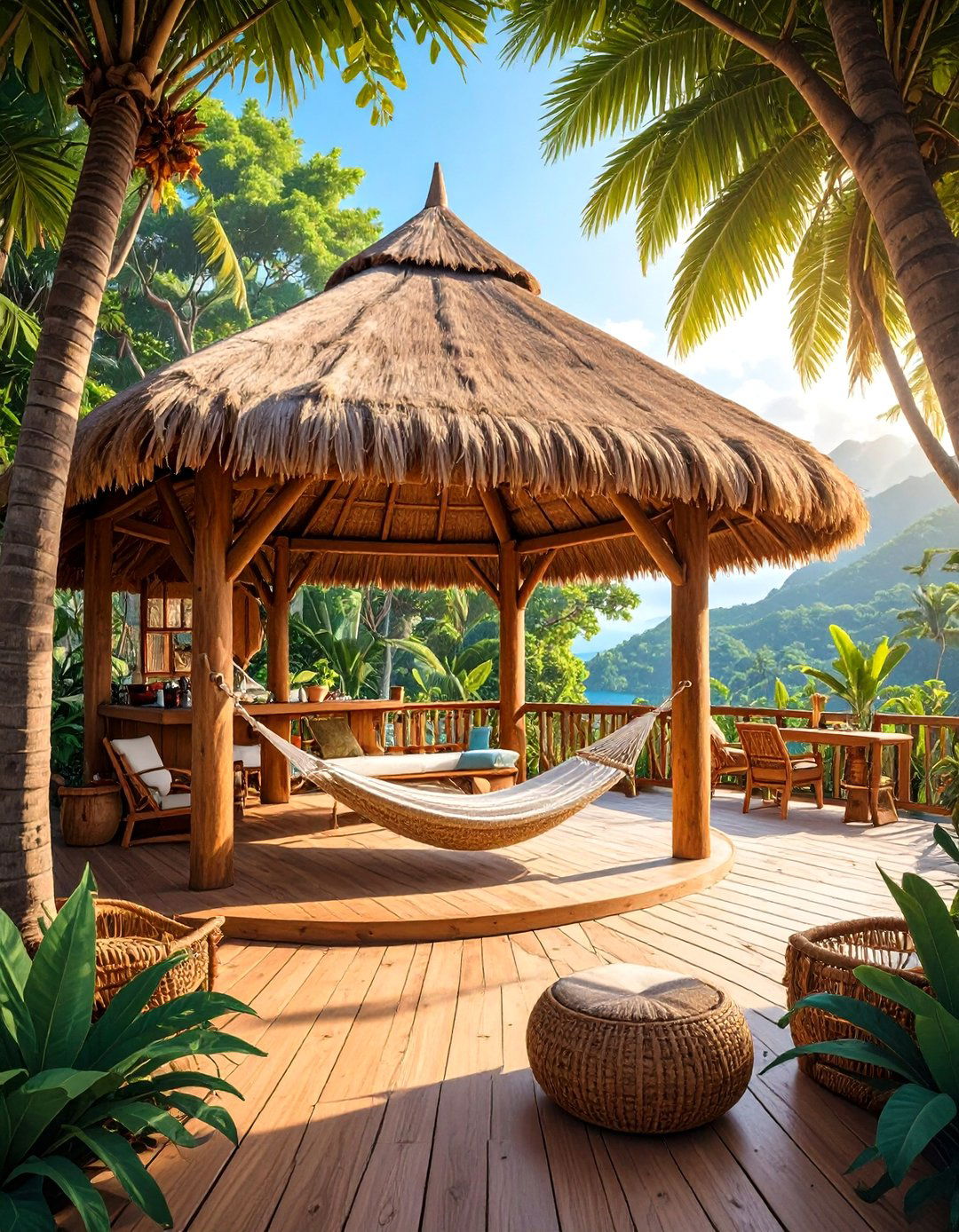 Thatched Roof Gazebo Deck Cover - 30 deck cover ideas