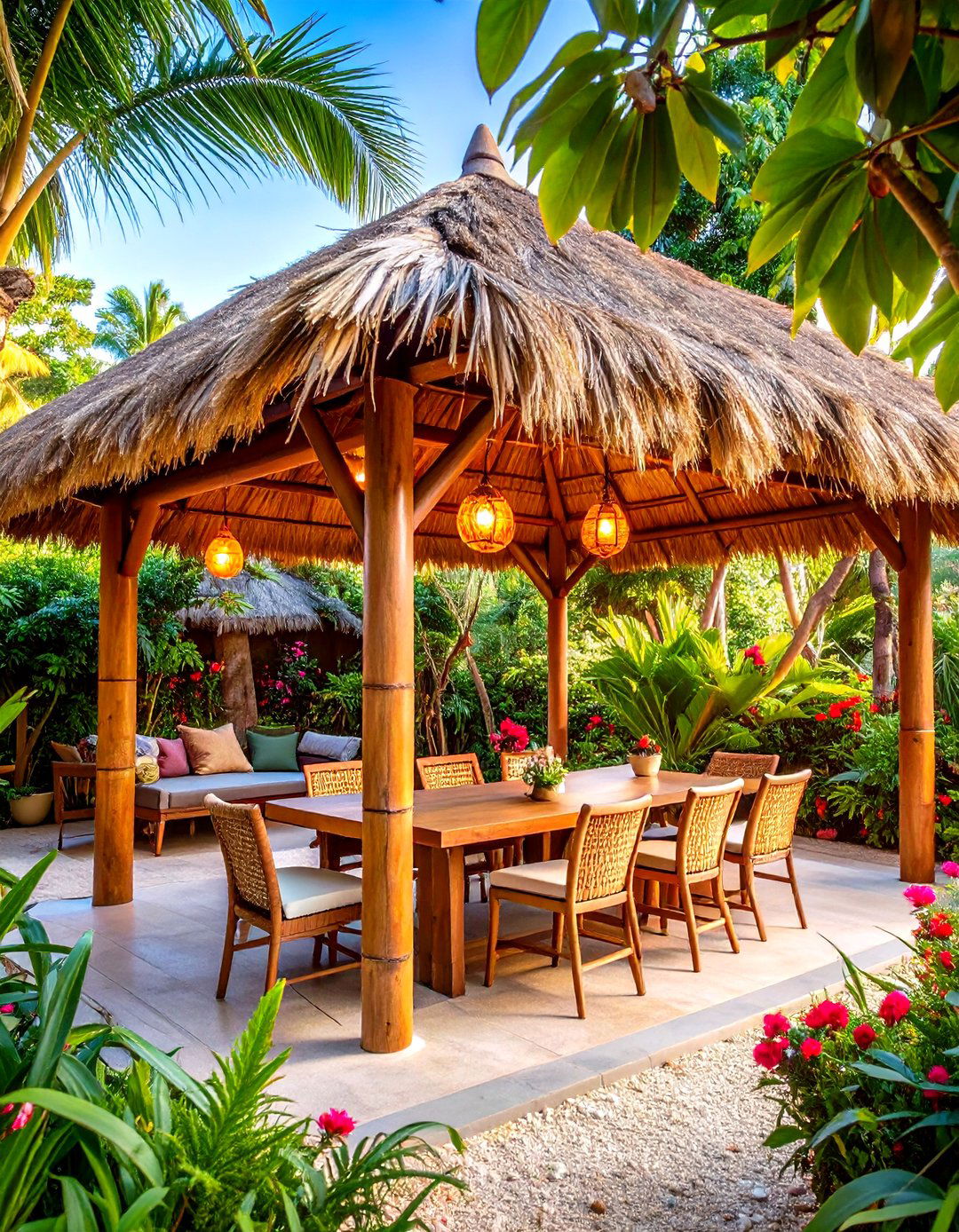 Thatched Roof Tiki Style Pergola - 30 outdoor pergola ideas