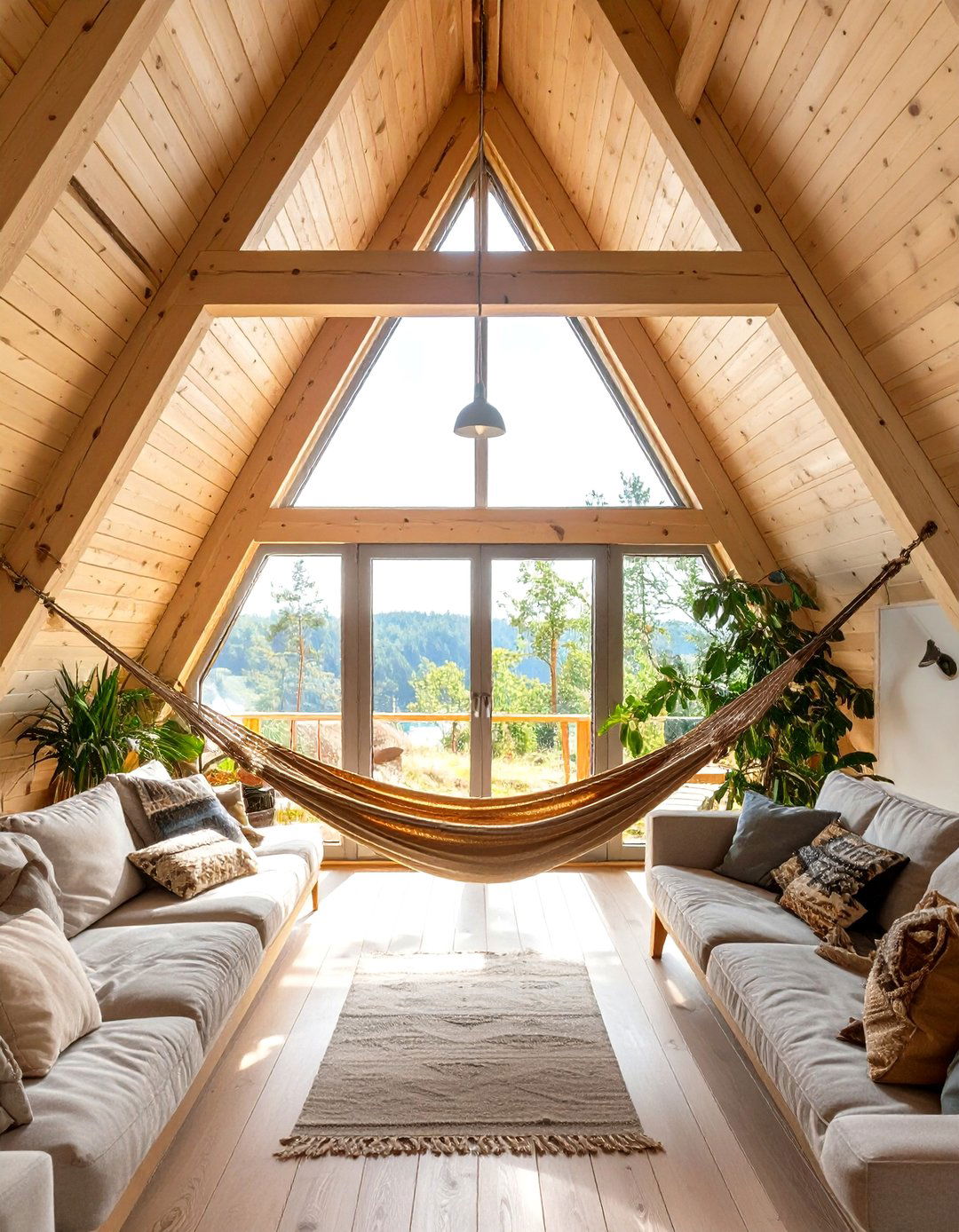 The A Frame with a Net Loft Hammock - 30 cabin interior design ideas