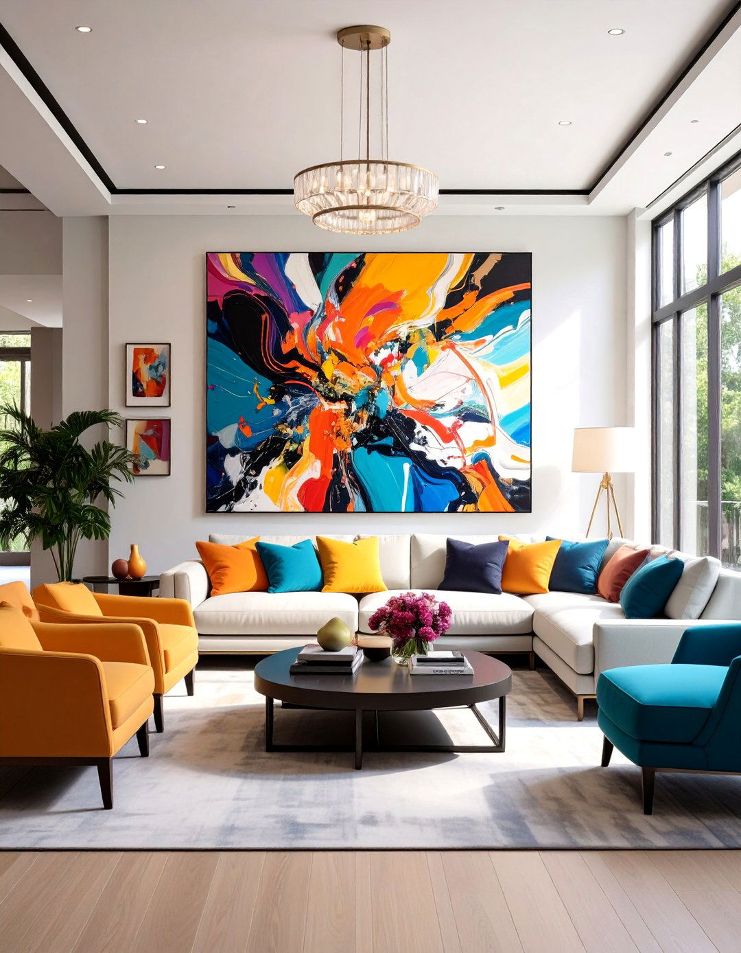 The Abstract Art Gallery Wall - 30 living room gallery wall ideas