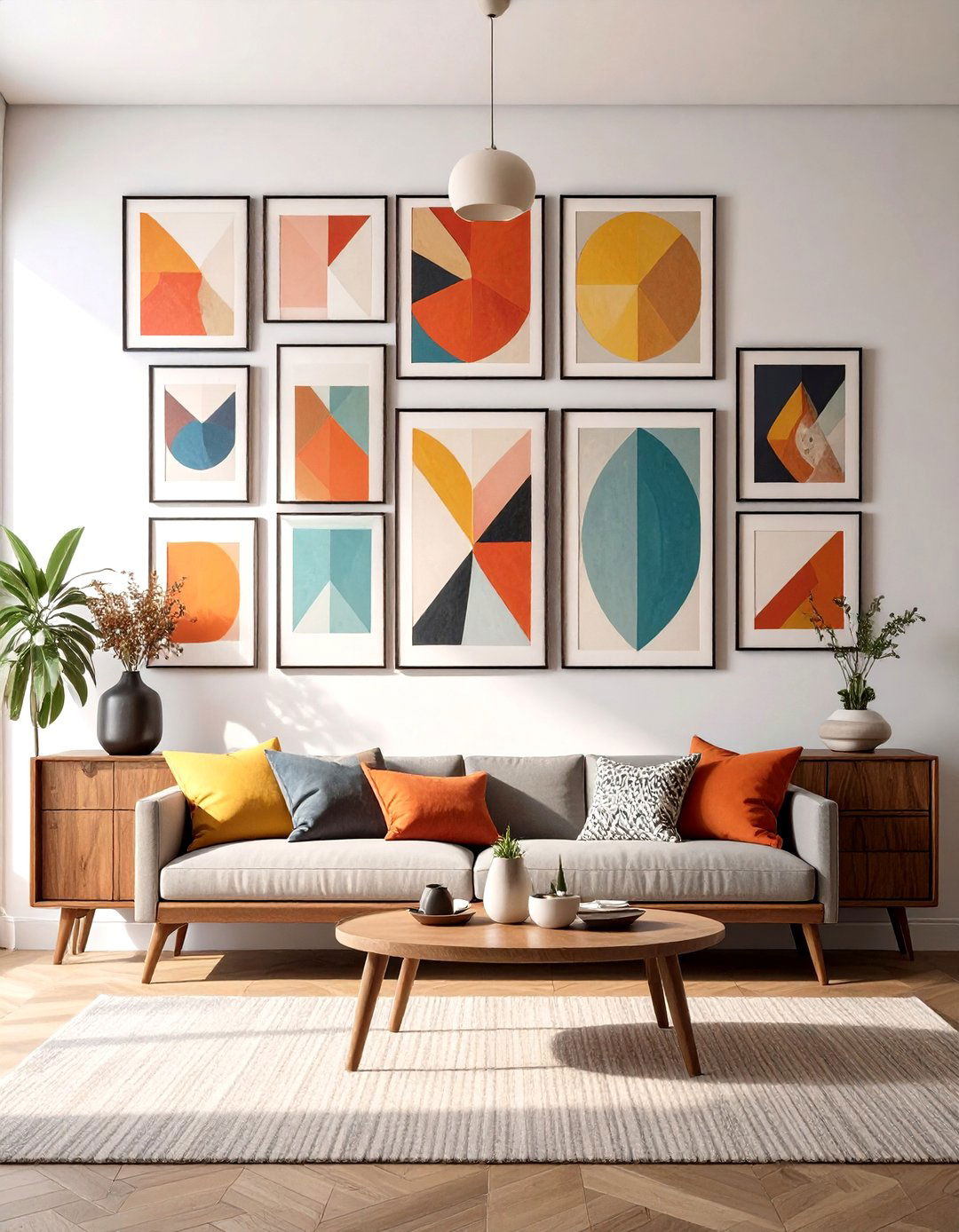 The Abstract Art Gallery Wall - 30 mid century interior design ideas