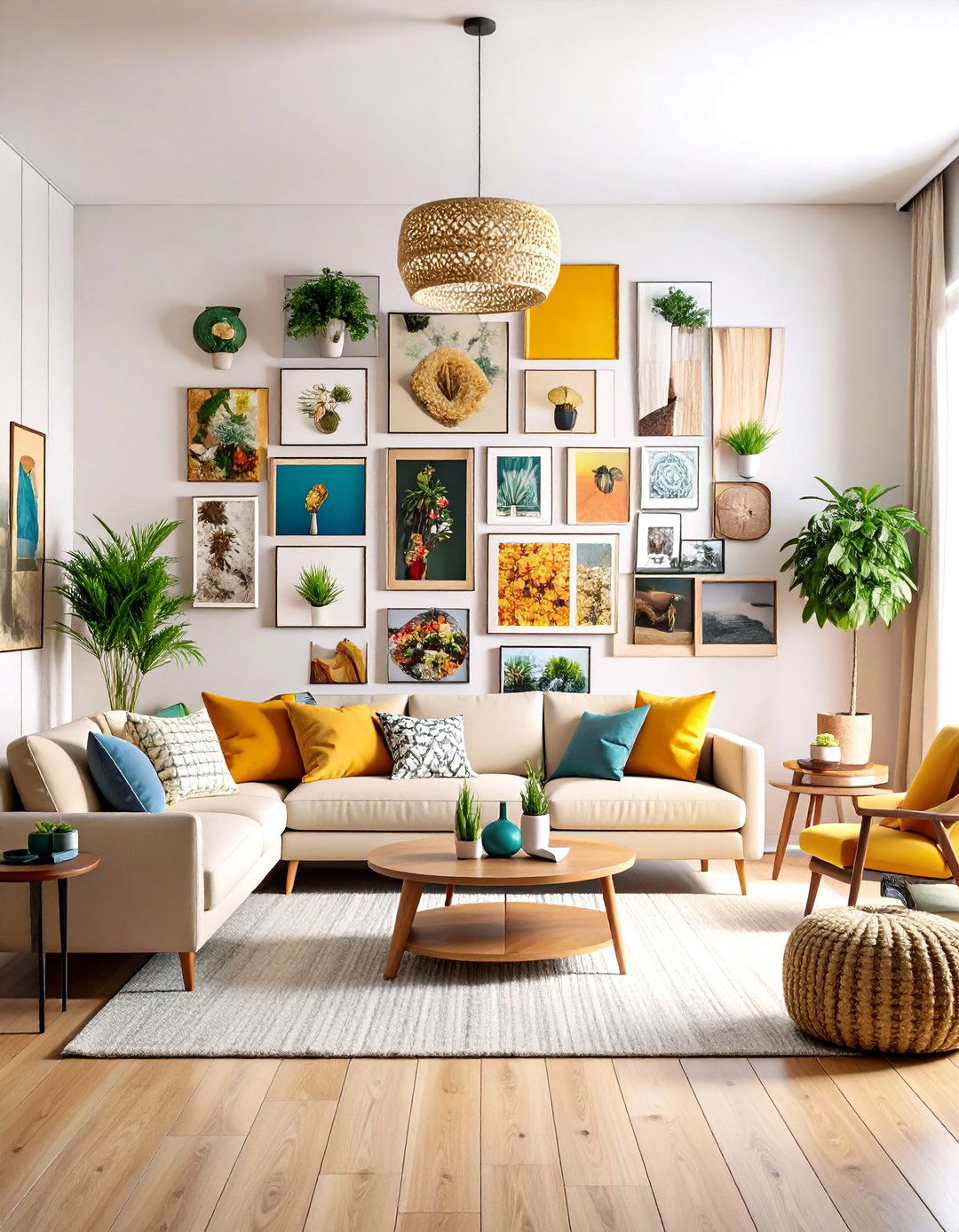 The Abstract Shape Photo Collage - 30 living room photo wall ideas