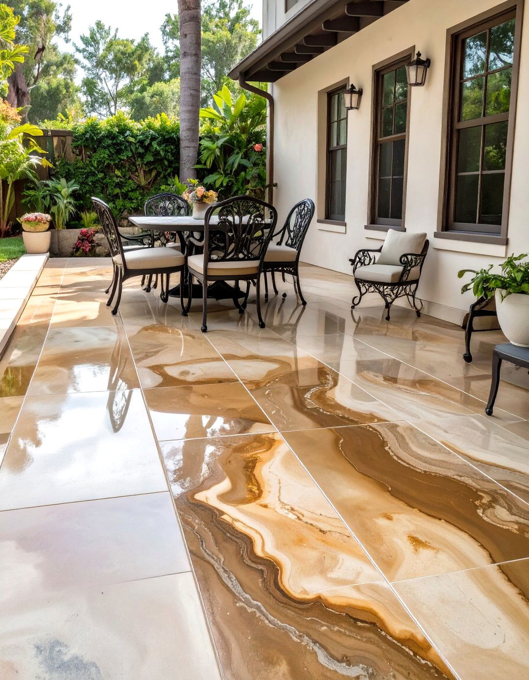 The Acid Stained Concrete Patio for a Marbled Look - 30 concrete patio extension ideas