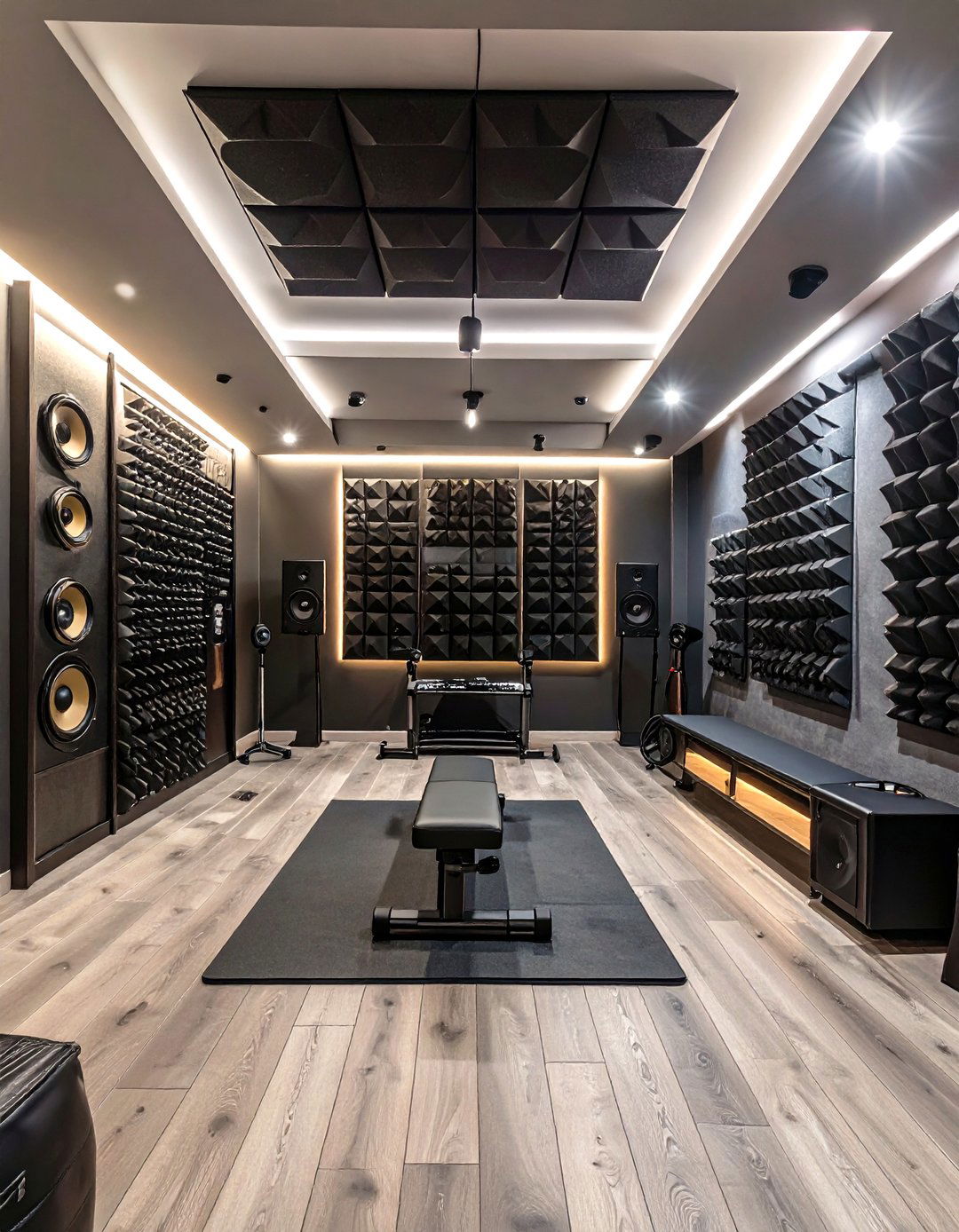The Acoustic Paneled Music Lovers Basement Gym - 30 basement home gym ideas