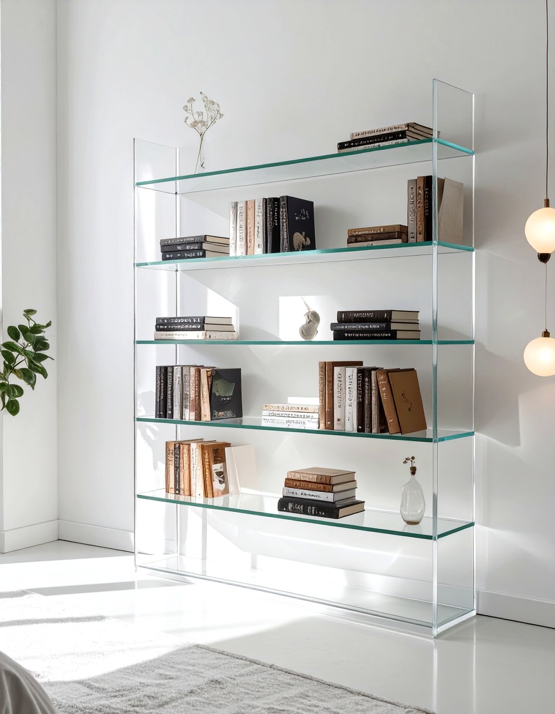 The Acrylic and Glass Bedroom Bookshelf - 30 bedroom bookshelf ideas
