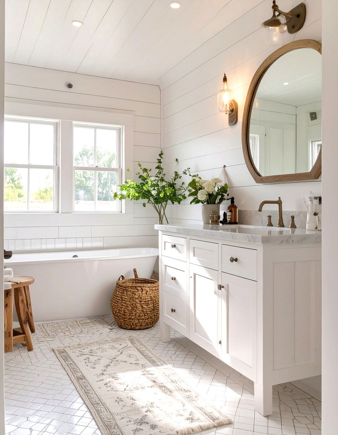 The All White Farmhouse Bathroom - 30 farmhouse bathroom decor ideas