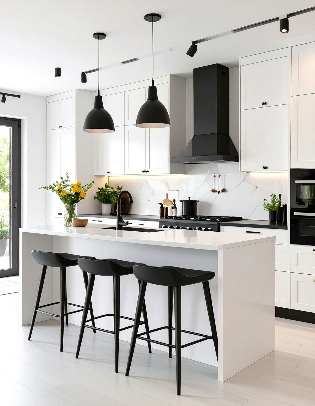 The All White Kitchen with Black Accents - 30 all white kitchen ideas