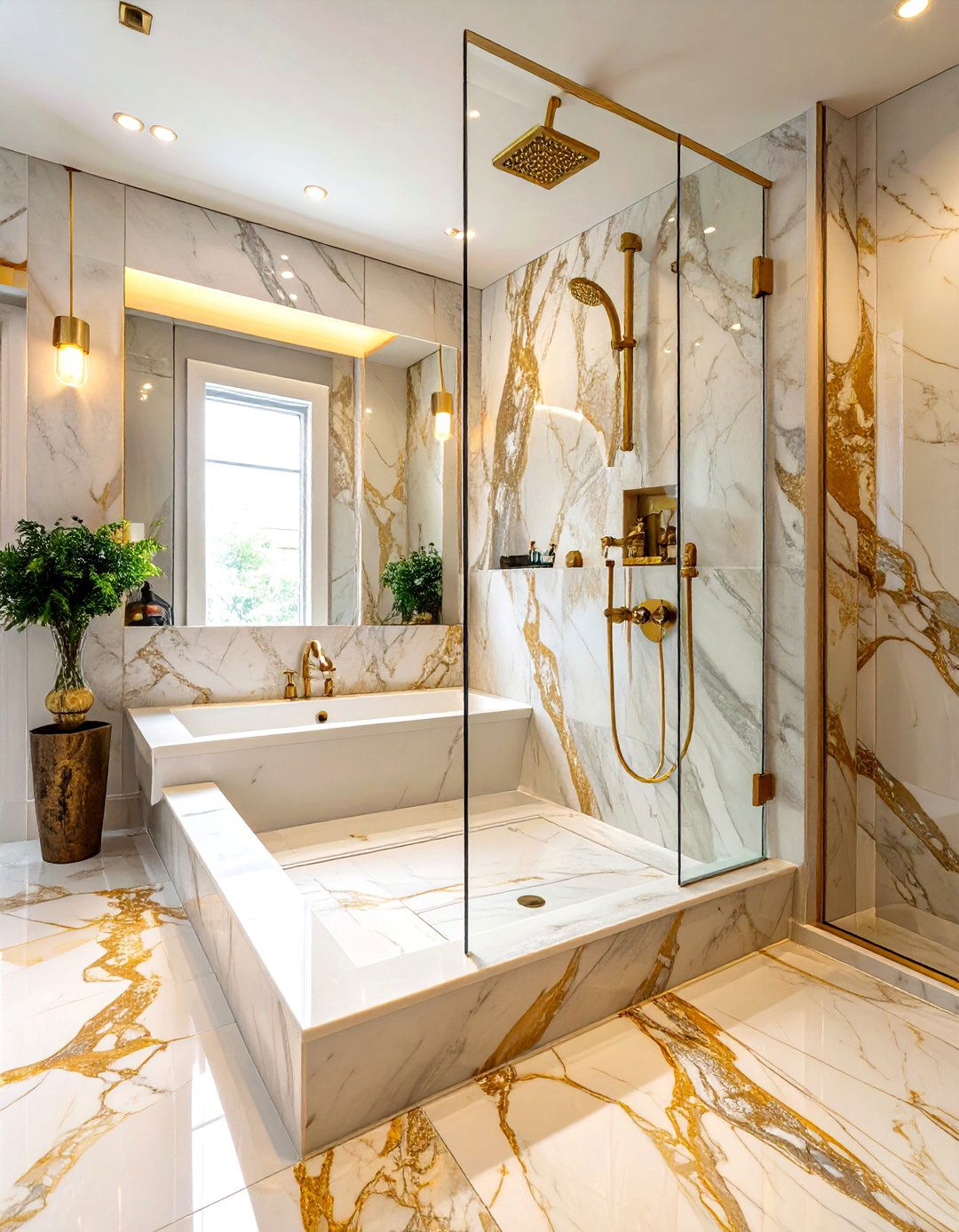 The All White Marble Curbless Shower - 30 curbless shower ideas