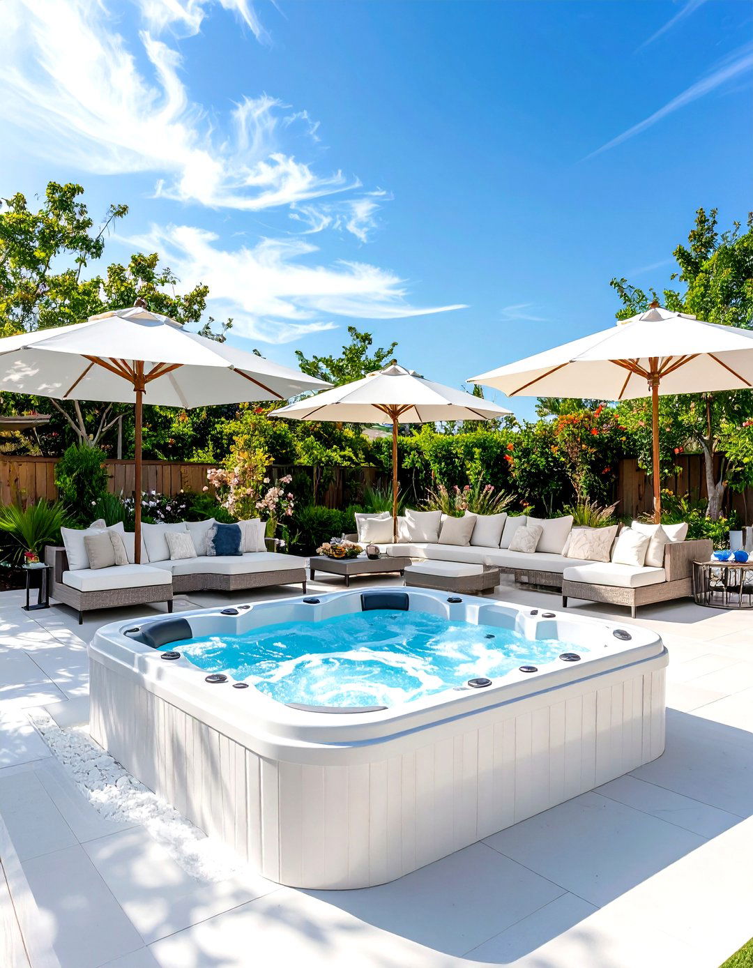 The All White Modern Hot Tub Patio - 30 hot tub patio ideas