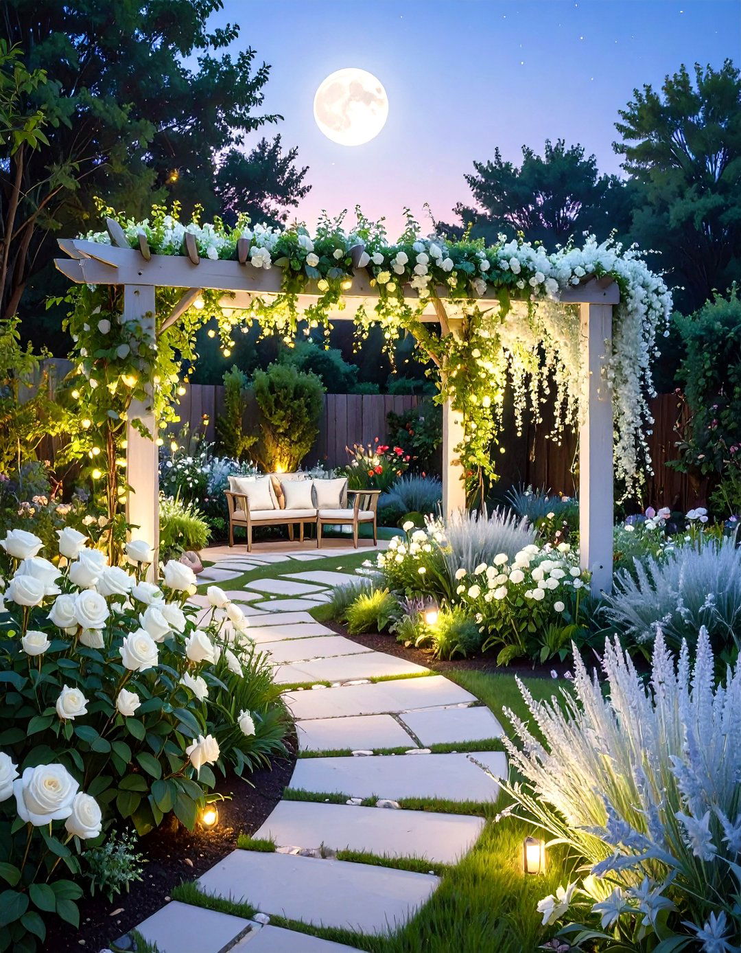 The All White Moon Garden - 30 free landscape design online ideas