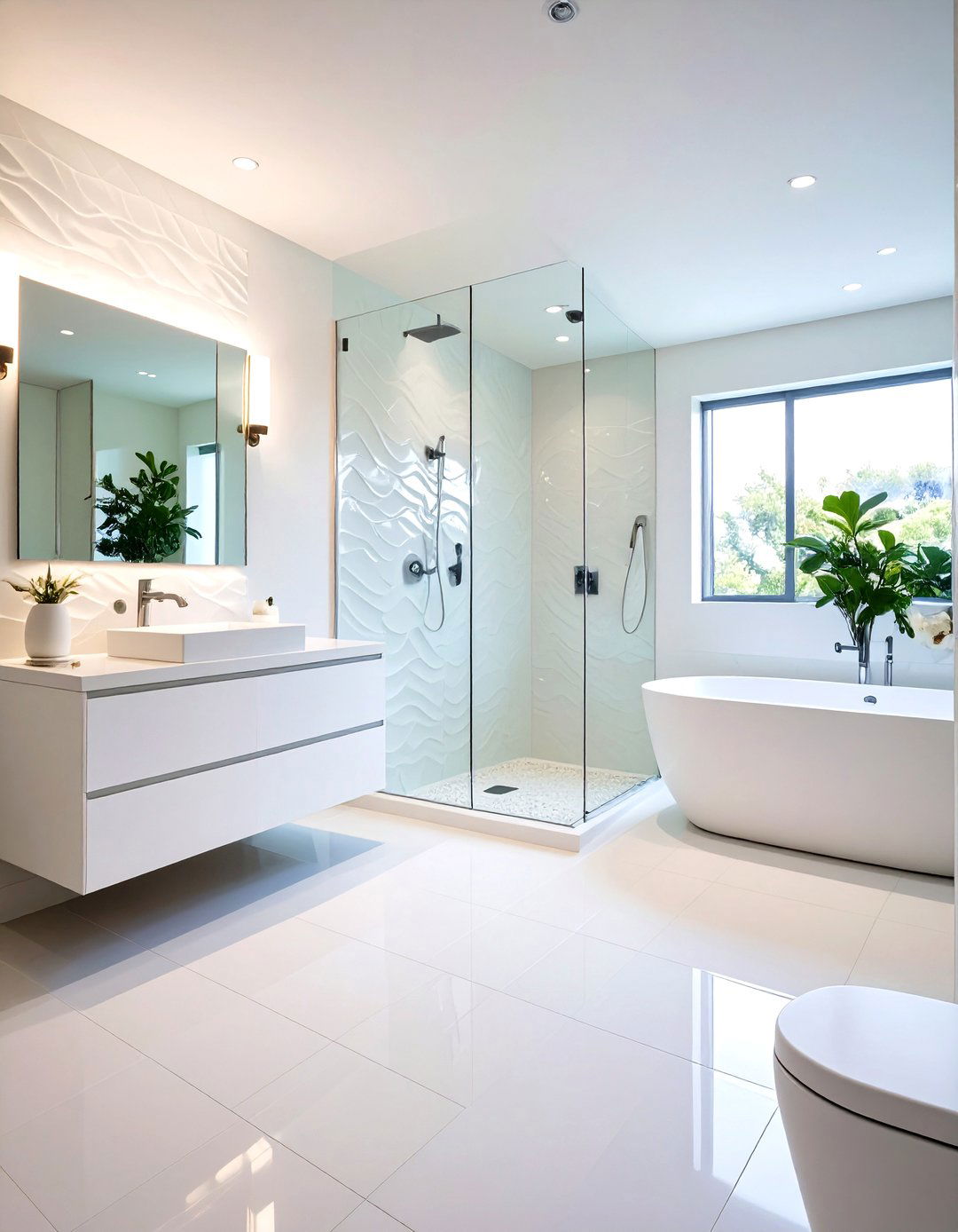 The All White Textured Bathroom - 30 limited space small bathroom designs with shower