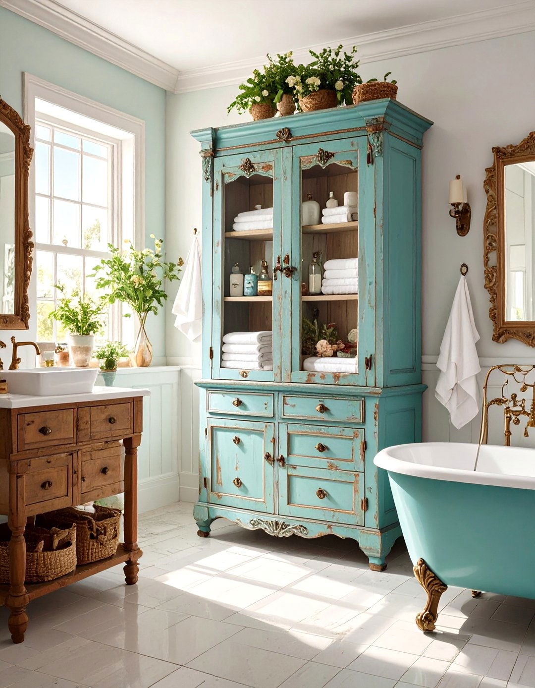 The Antique Armoire Repurposed - 30 bathroom linen closet ideas