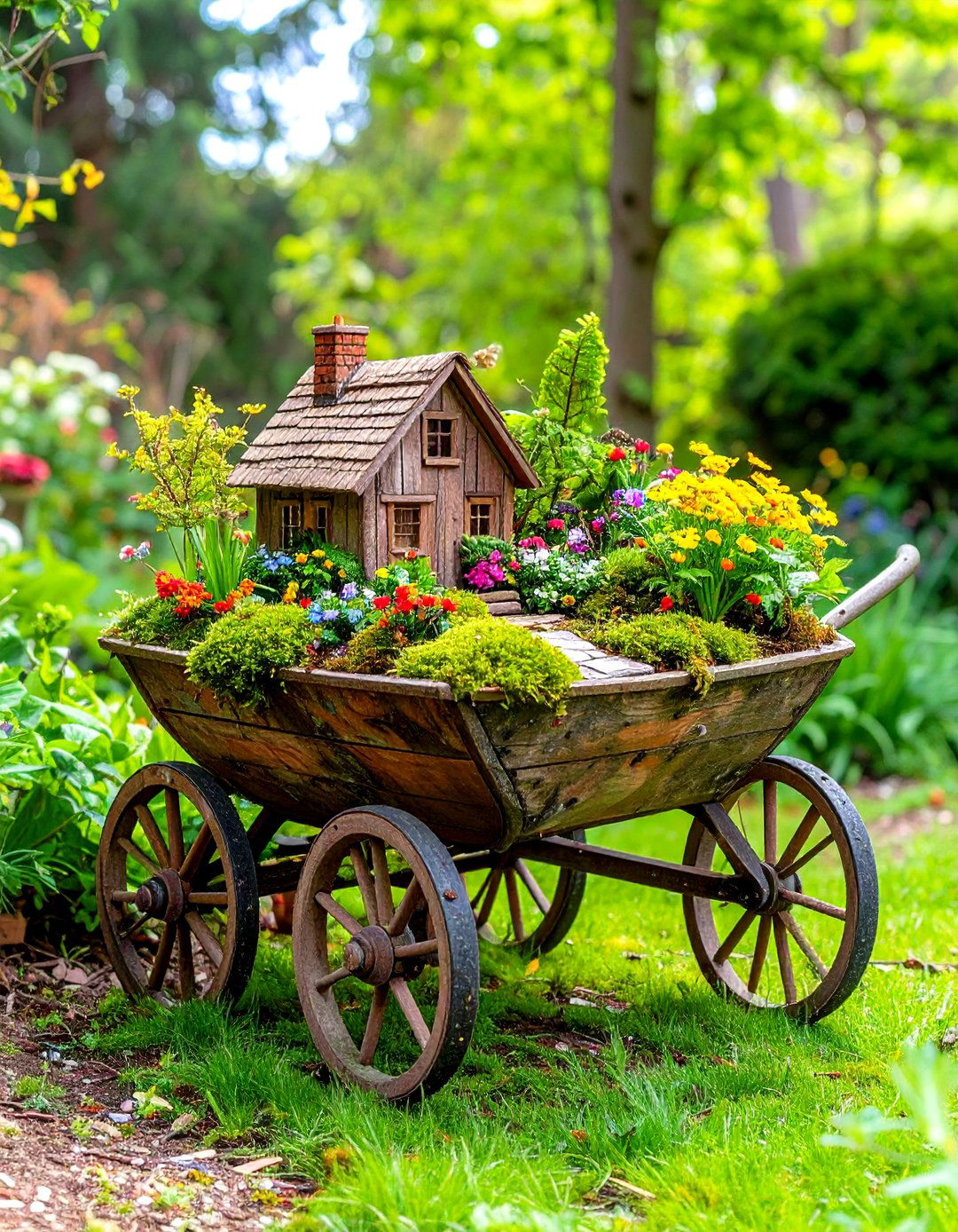 The Antique Wheelbarrow Fairy Garden - 30 large outdoor fairy garden ideas