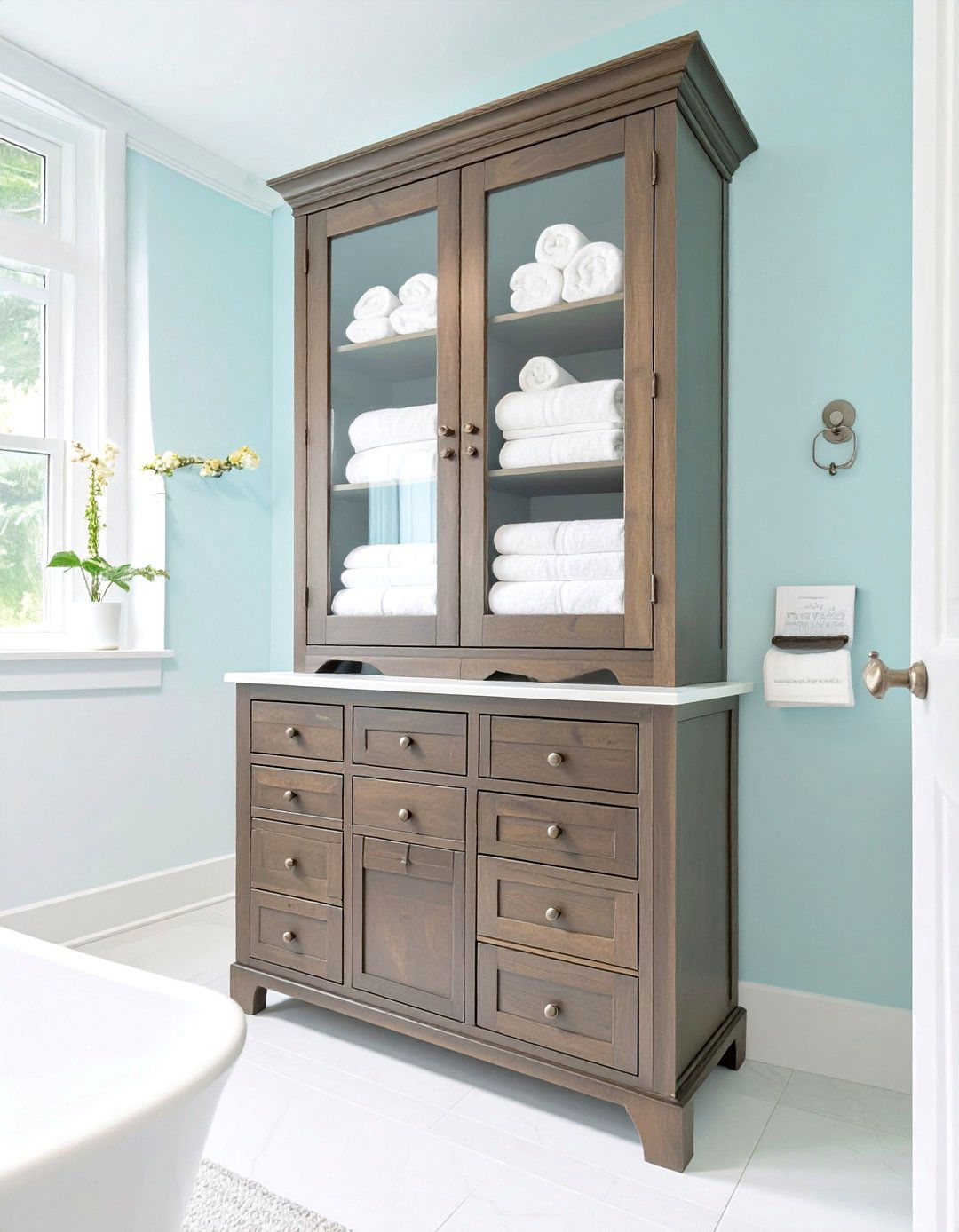 The Apothecary Style Linen Cabinet - 30 bathroom linen closet ideas