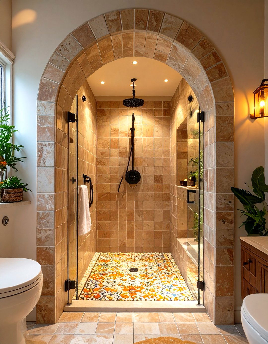 The Arched Entryway Walk in Shower - 30 master bathroom walk in shower ideas