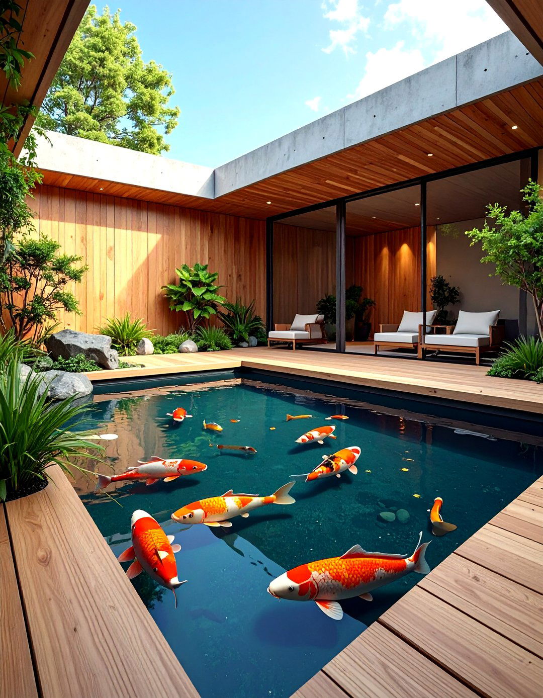 The Architectural Concrete Pond - 30 backyard koi pond ideas