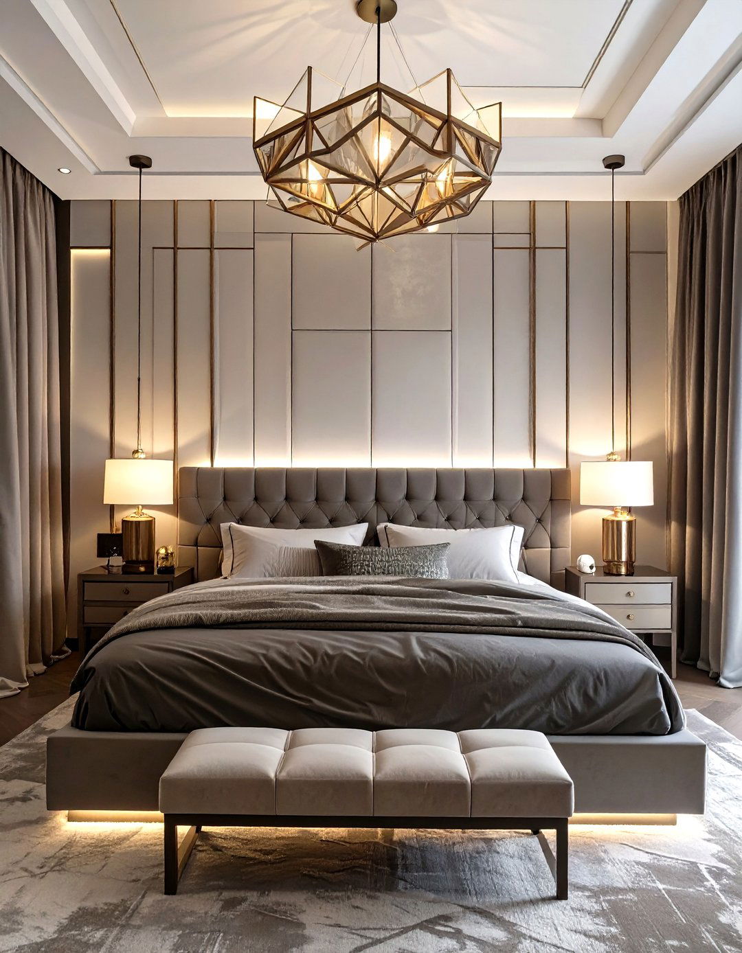 The Art Deco Bedroom with Layered Lighting - 30 modern art deco interior design ideas