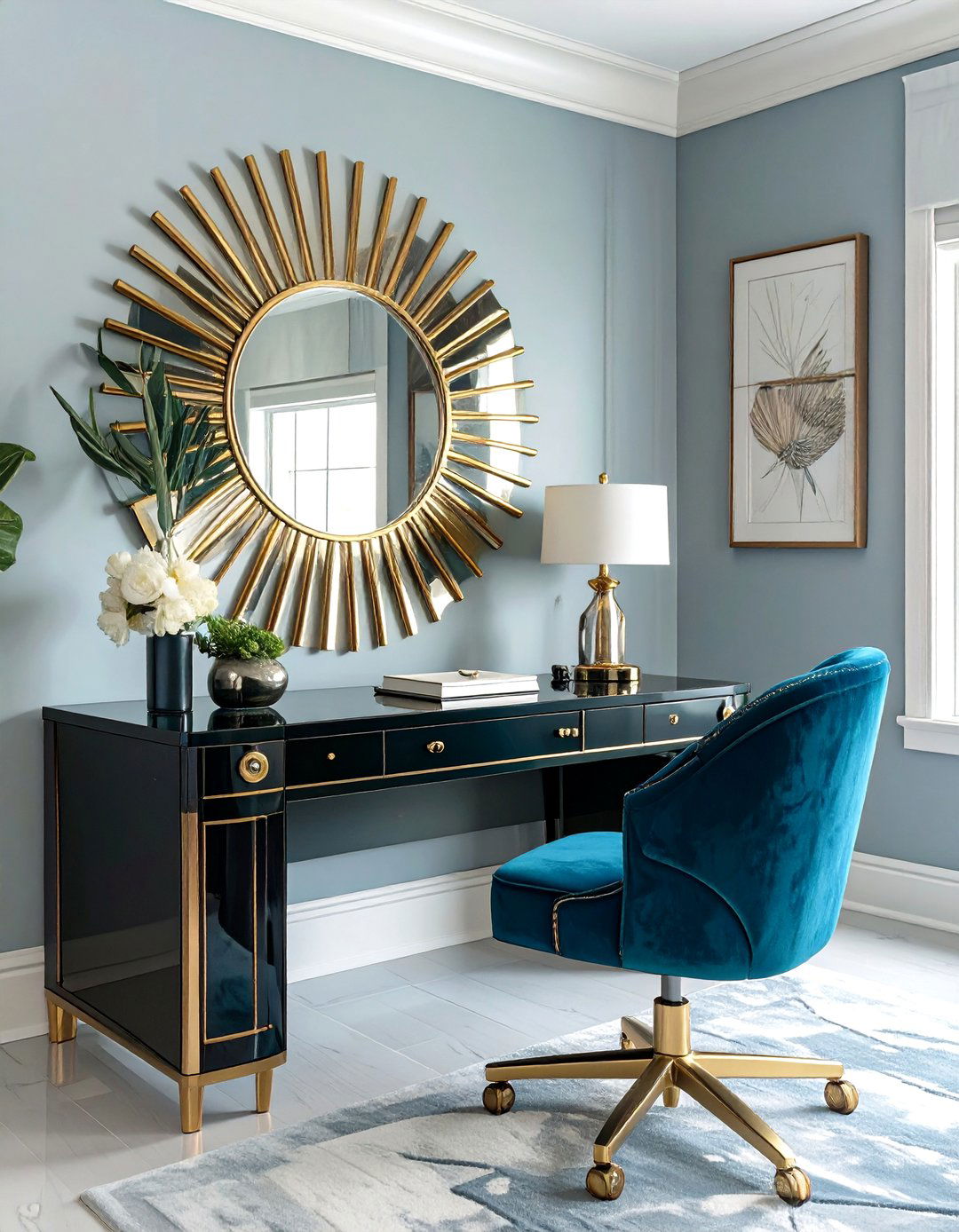 The Art Deco Glamour Office - 30 creative small office interior design ideas
