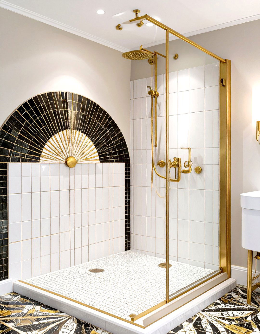 The Art Deco Glamour Shower - 30 doorless walk-in shower ideas