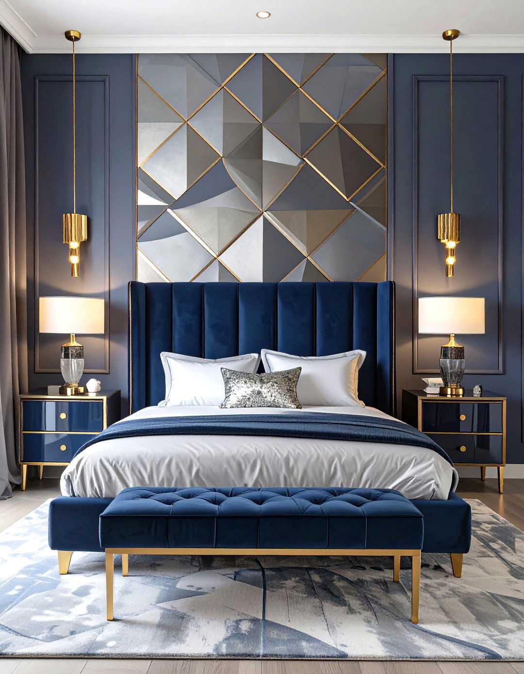 The Art Deco Inspired Bedroom - 30 navy blue and grey bedroom ideas