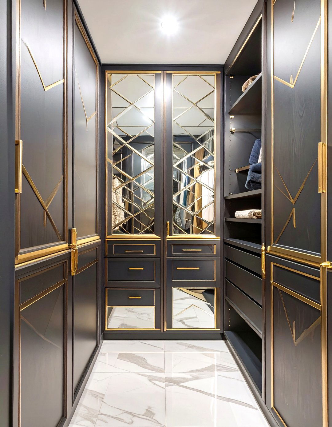 The Art Deco Inspired Closet - 30 narrow walk in closet ideas