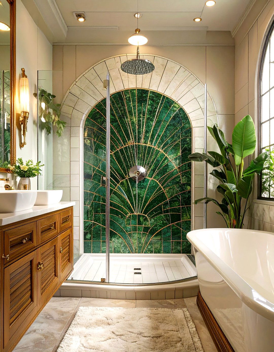 The Art Deco Inspired Curbless Shower - 30 curbless shower ideas