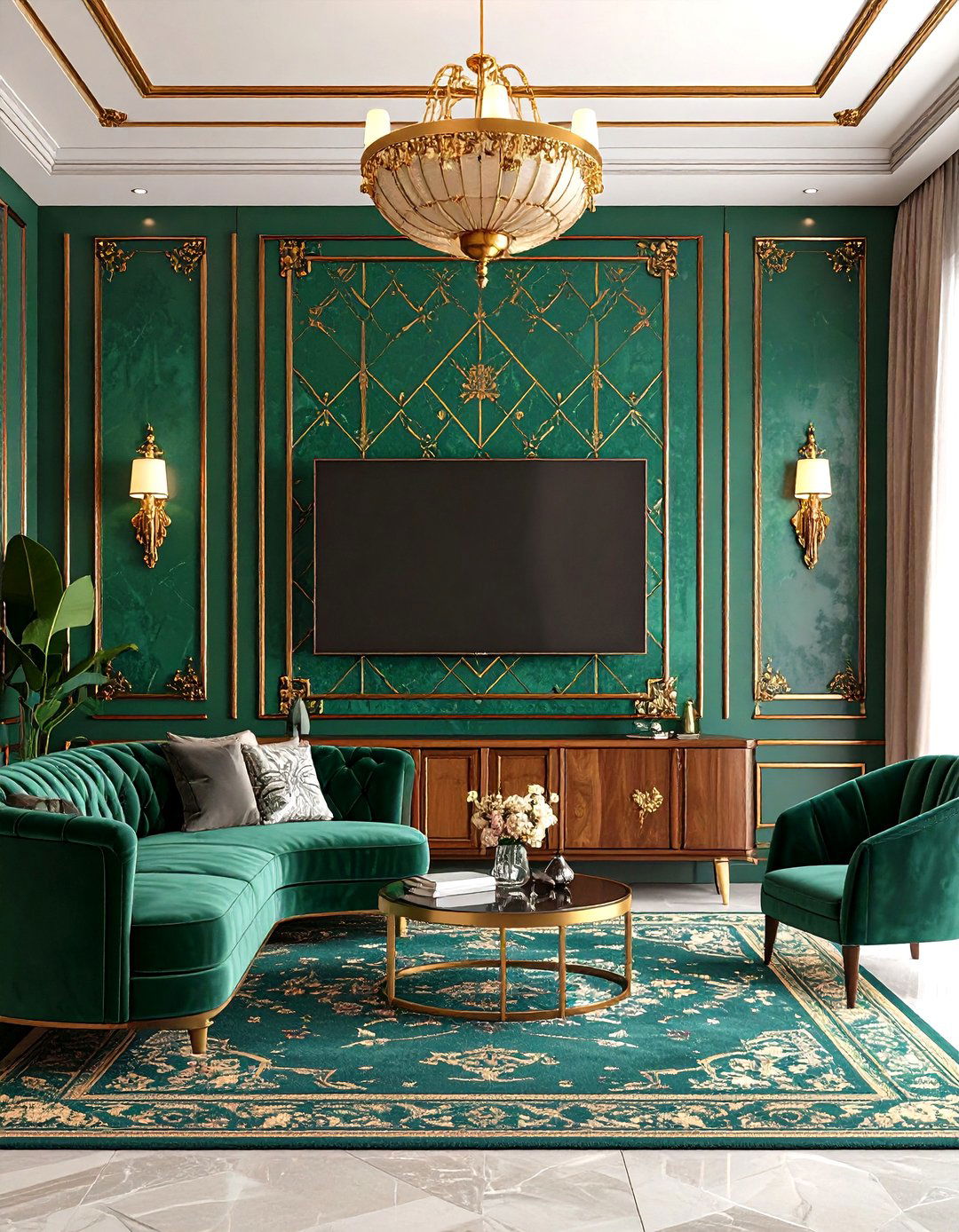 The Art Deco Inspired Living Room with a Bold TV Wall - 30 living room ideas with tv