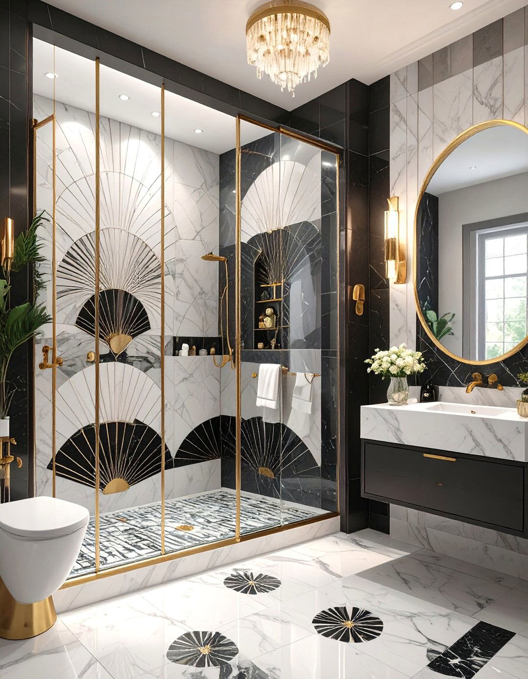 The Art Deco Inspired Walk in Shower - 30 bathroom walk in shower ideas