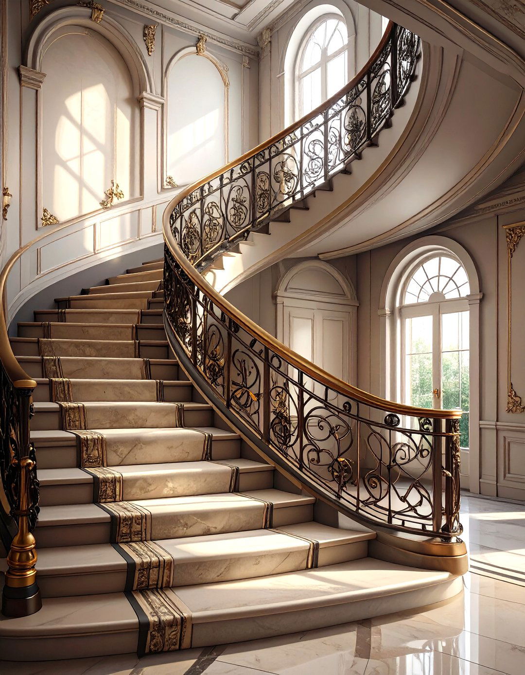 The Art Deco Staircase with a Sculptural Railing - 30 modern art deco interior design ideas