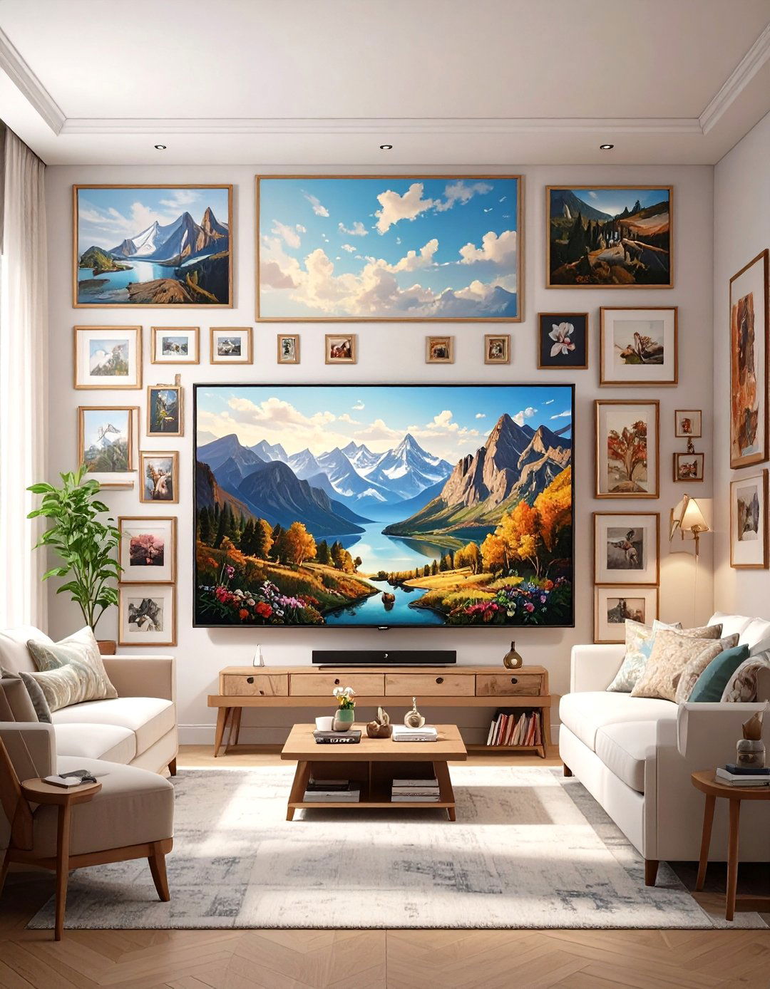 The Art Gallery Wall with an Integrated TV - 30 master bedroom tv wall ideas
