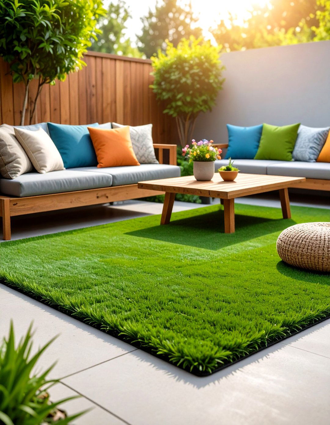 The Artificial Grass Rug Patio - 30 inexpensive ways to cover concrete patio ideas