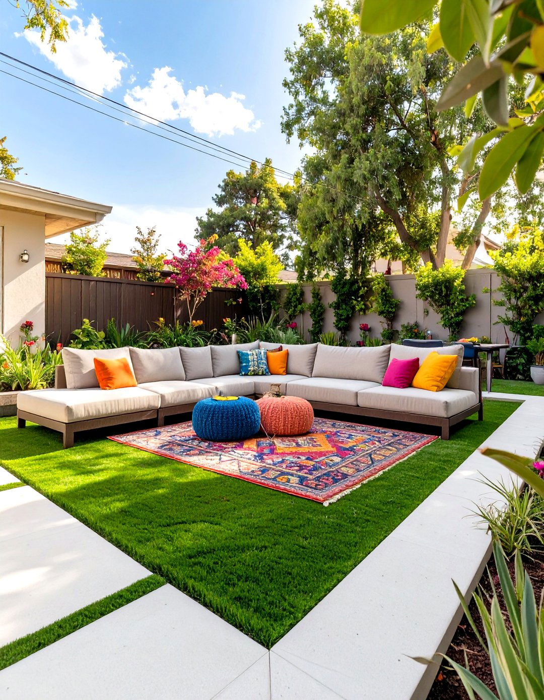 The Artificial Turf Living Room - 30 modern backyard ideas no grass