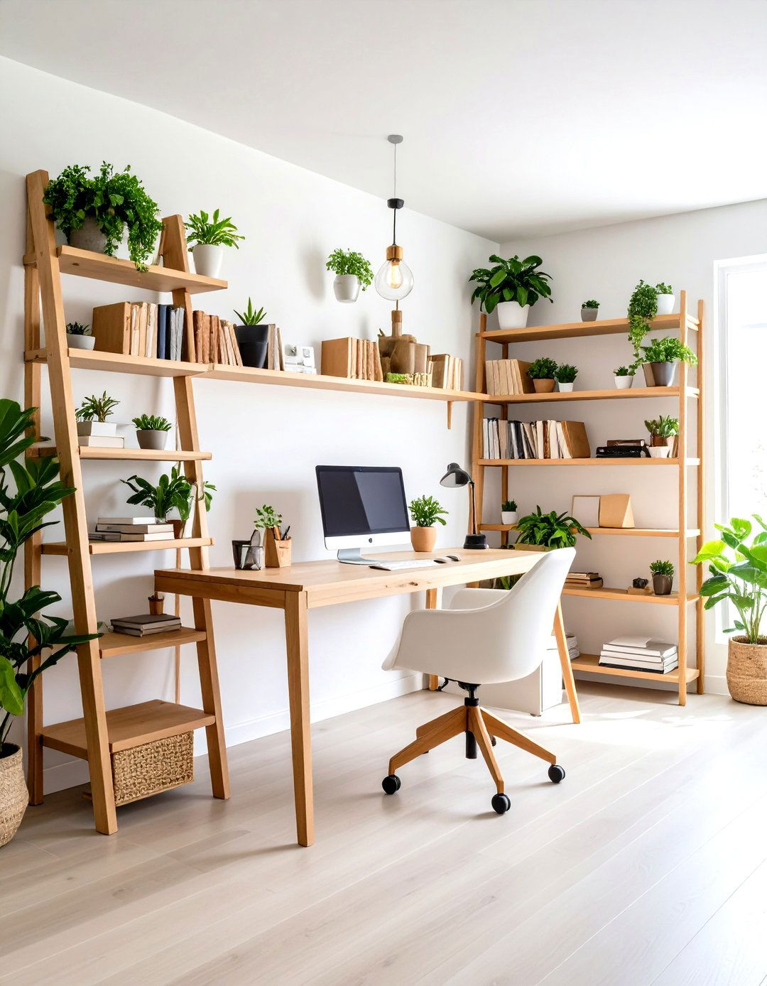 The Artistic Leaning Ladder Shelves - 30 home office storage ideas