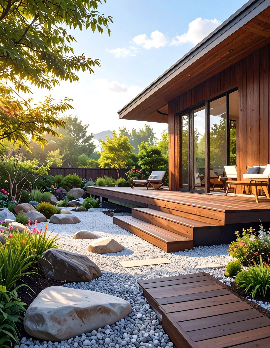 The Asian Inspired Zen Garden Deck - 30 low budget floating deck ideas