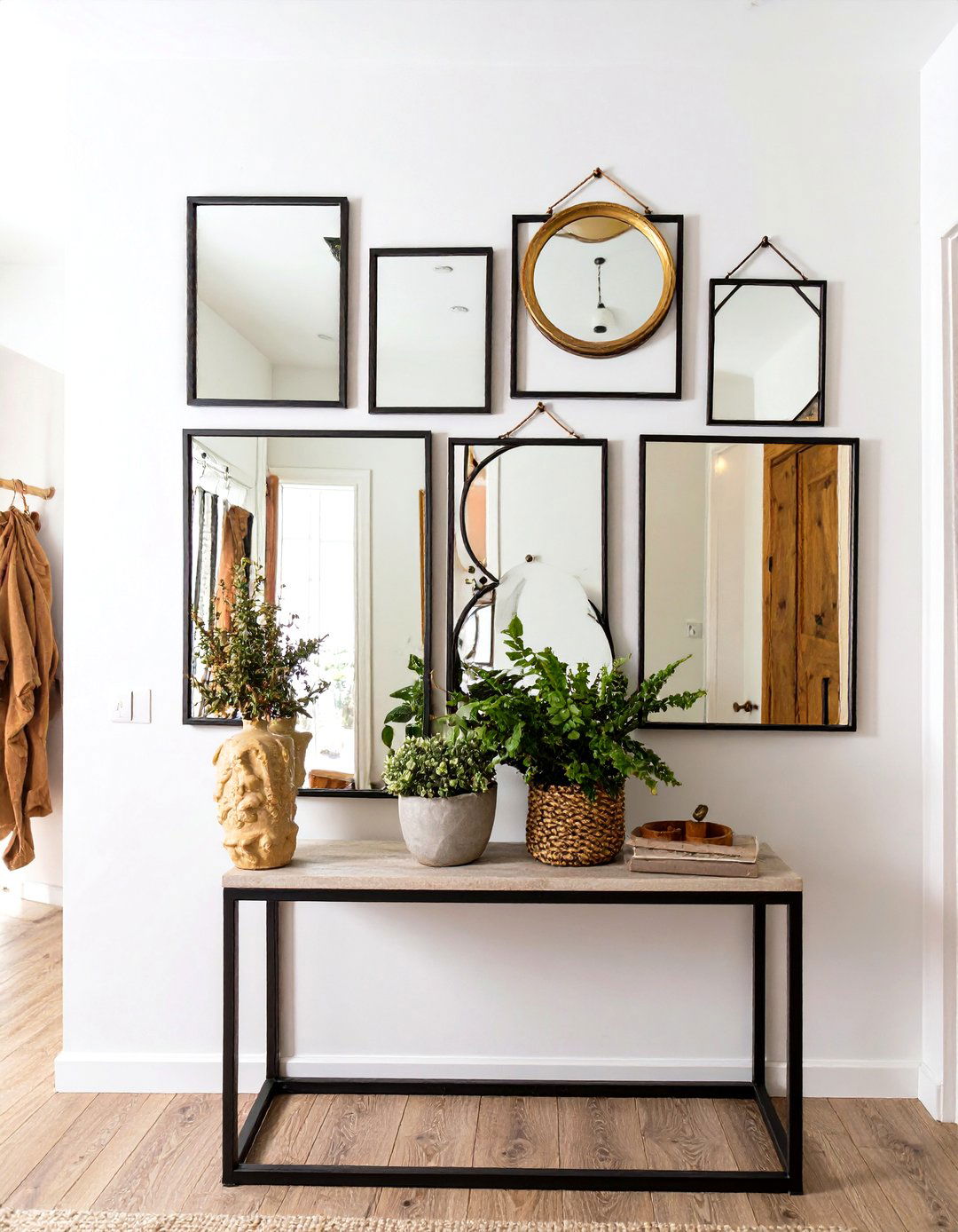 The Asymmetrical Gallery Entryway Mirror - 30 modern entryway mirror ideas