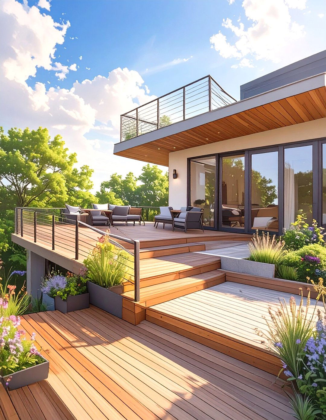 The Asymmetrical Modern Art Deck - 30 multi level deck ideas