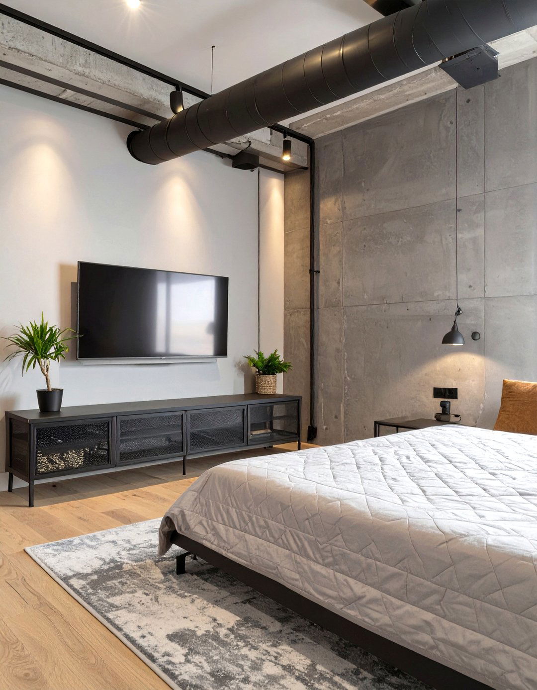 The Asymmetrical Shelving and TV Bedroom Layout - 30 master bedroom tv wall ideas