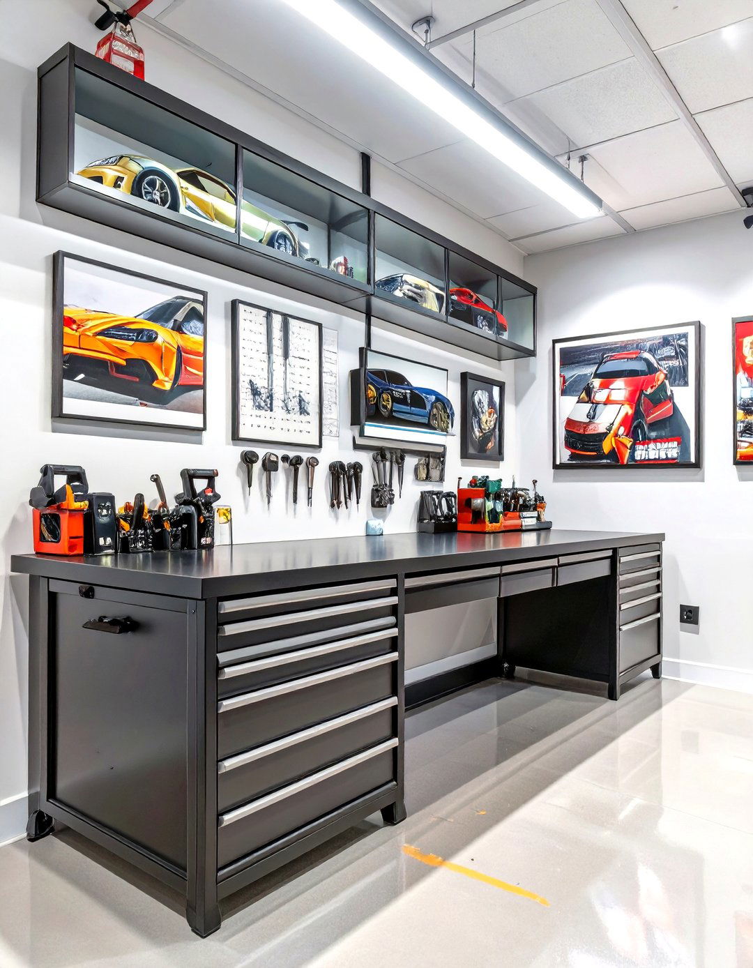 The Automotive Display Garage Workbench - 30 cool garage workbench ideas
