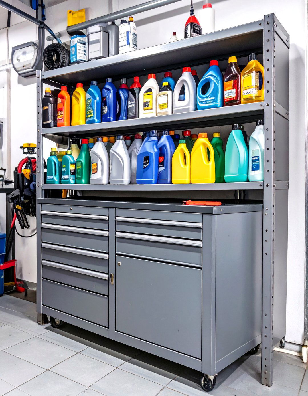 The Automotive Fluid and Chemical Cabinet - 30 garage tool organization ideas