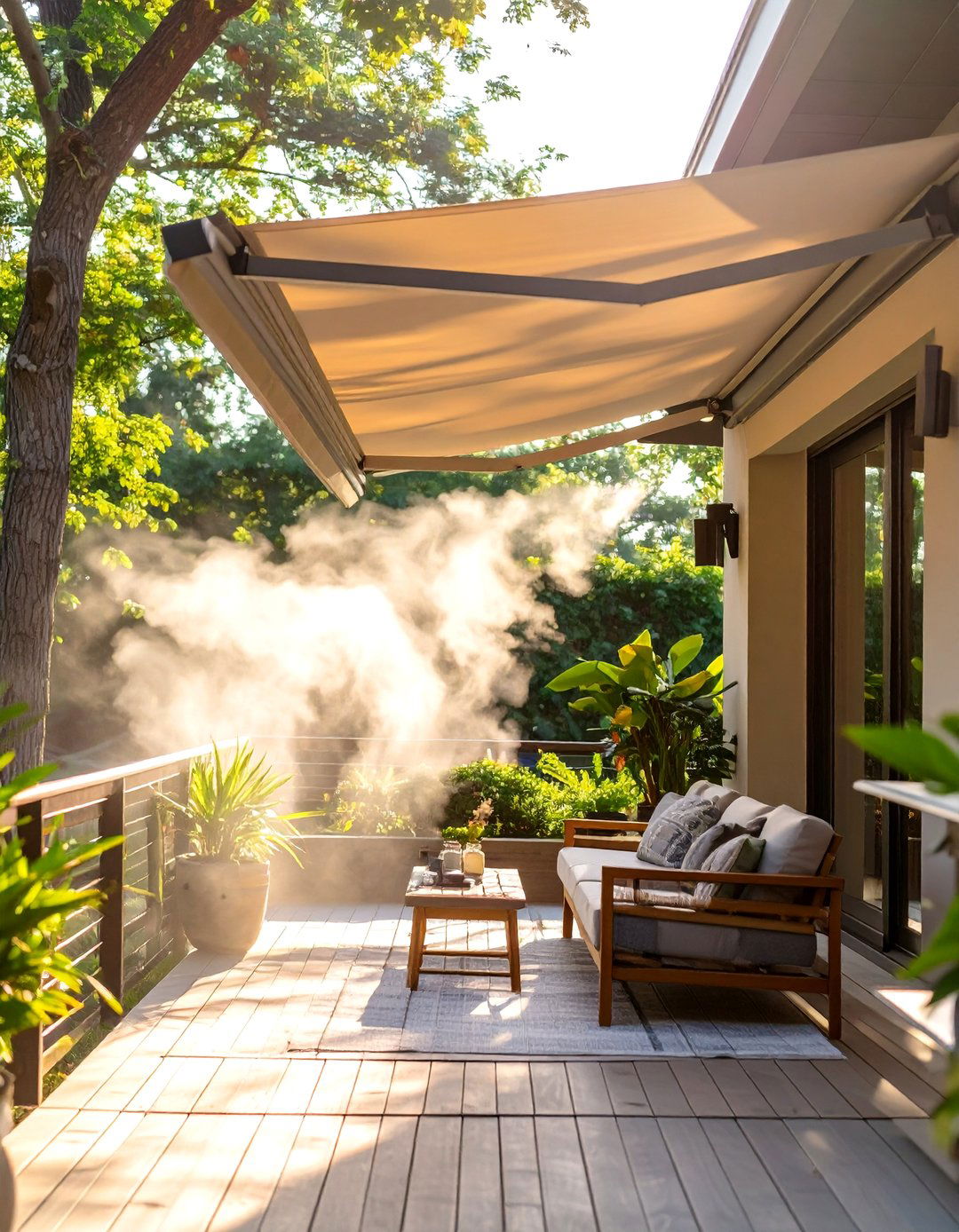 The Awning with Integrated Misters - 30 deck awning ideas