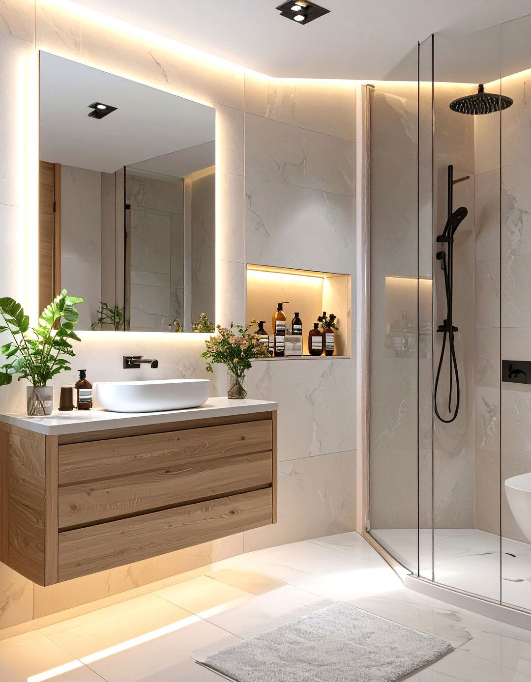 The Backlit Mirror and Niche Bathroom - 30 bathroom decor ideas 2025